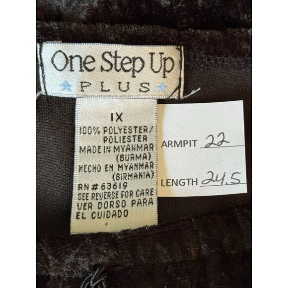 VTG One Step Up Womens 1X Black Velvet Top Keyhole Neck Gathered Cuffs Holiday - Picture 2 of 8